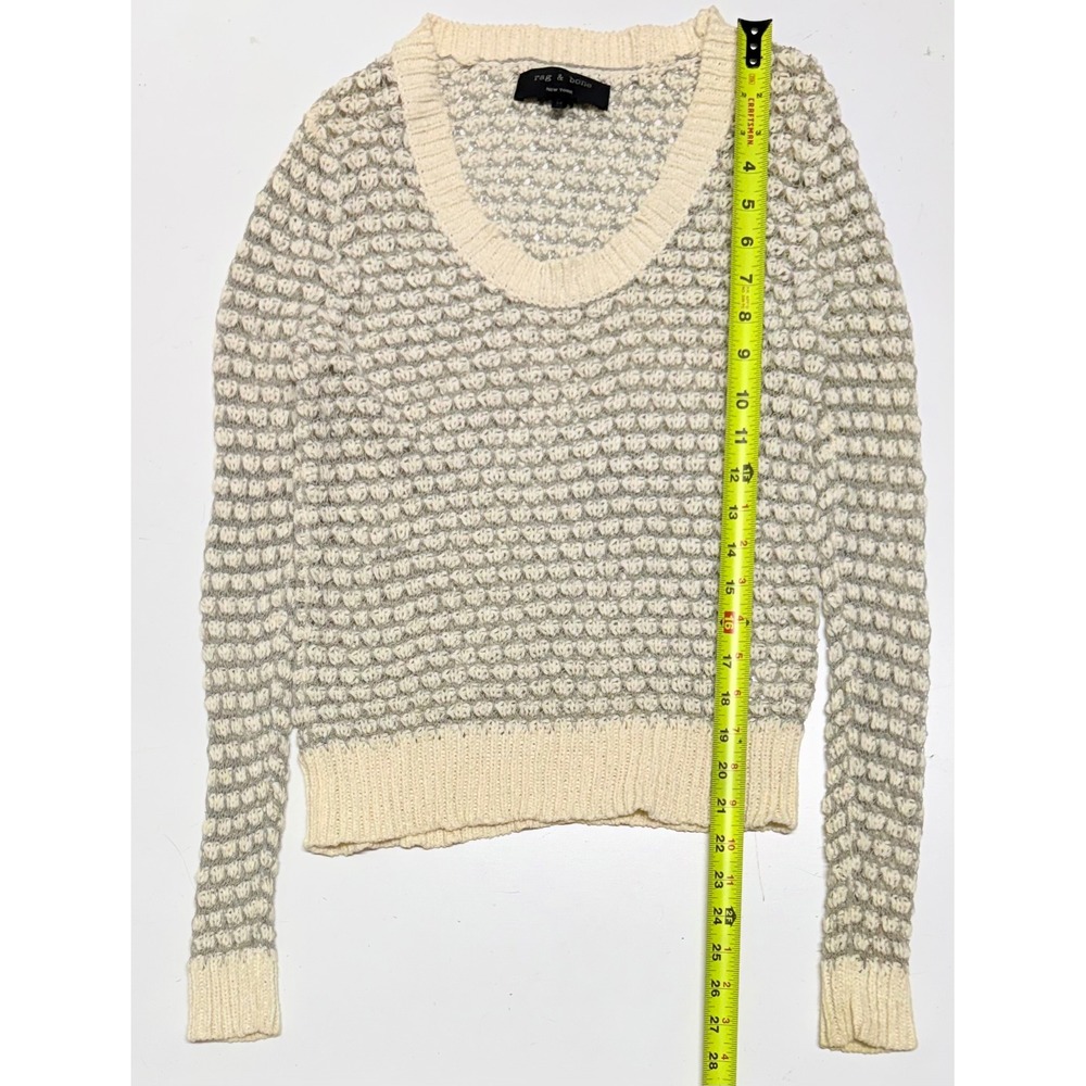 Rag & Bone New York Cream Silver Popcorn Knit Scoop Neck Sweater Womens Medium